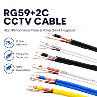 Cable de Video y Alimentación Integrado RG59+2C Avanzado, Cable Coaxial Trenzado de 96 Hilos y 0.81mm para Sistemas de Seguridad DVR