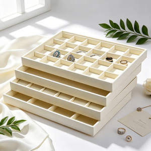 Custom <b>Stackable</b> Velvet Jewelry Trays Logo Engravable Grid <b>Storage</b> For Rings Necklaces <b>Drawers</b> - Product Image 4