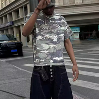 T-shirt camouflage vintage streetwear personnalisé pour homme, t-shirt camouflage épais, t-shirt perlé, fabricant