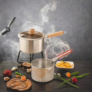 Ensemble de casseroles en acier inoxydable, compatible lave-vaisselle, couvercle en verre, poignée en bois, cuisinière à induction, gaz, multi-usages, friteuse profonde, bouillon - Product Image 3