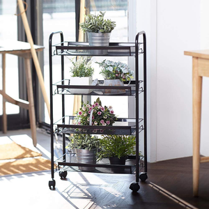 Étagère de rangement en fer sur pied pour cuisine, multifonctionnelle, quatre niveaux, pour outils de nettoyage, chariot mobile pour salle de bain avec roulettes - Product Image 3
