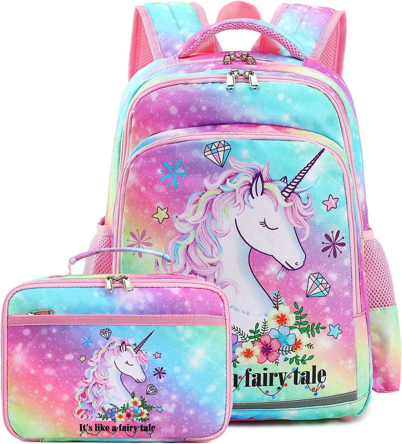 Школьный рюкзак для девочек с принтом единорога на заказ, школьные сумки для книг с ланч-боксом для детей дошкольного возраста