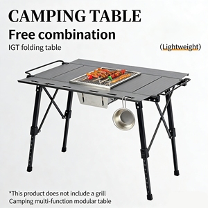 <span class=keywords><strong>Table</strong></span> <span class=keywords><strong>de</strong></span> <span class=keywords><strong>camping</strong></span> pliable multifonctionnelle en aluminium <span class=keywords><strong>avec</strong></span> extension latérale et crochets pour casseroles pour barbecue en plein air pique-nique - Product Image 4