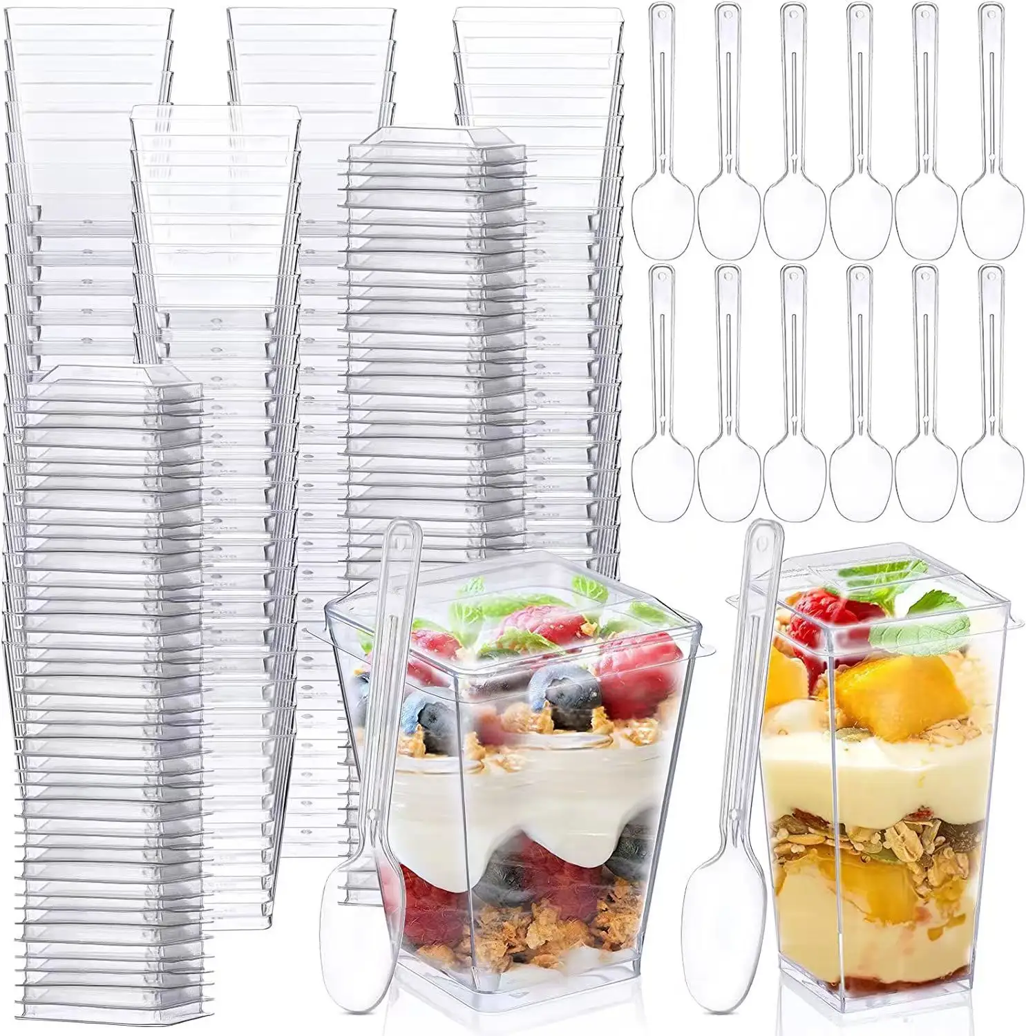 Disposable Small Clear 90ml Dessert Plastic Cups with Lid Ice Cream cup