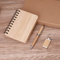 Set Hadiah Kayu Logo Kustom untuk Perusahaan, Barang-barang Bambu, Tempat Kartu, Pulpen, Gantungan Kunci, Set Hadiah Promosi Bisnis