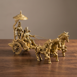 Arjun Rath traditionnel de luxe en laiton fait main, 4 chevaux, style vintage shabby chic, décoration pour la maison, le bureau, Diwali, mariage, Halloween - Product Image 5