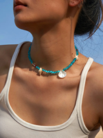 Collier de perles de Bohème d'été Pierre précieuse Turquoise Aigue-Marine Étoile de mer Pendentif Cristal Charm Cauris Bijoux de coquillage de mer