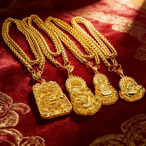 PFT Venta al por mayor de moda unisex, cadena de serpiente de aleación chapada en oro, colgante grande de dragón cuadrado con llama, marca Guanyin Maitreya - Product Image 1