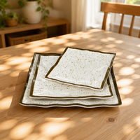Assiette à bordure dorée en mélamine pour restaurant carré design de luxe vente en gros