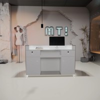 Comptoir de bar moderne en acier inoxydable durable avec éclairage LED pour salons de coiffure, instituts de beauté, hôtels