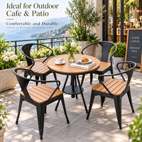Ensemble de loisirs d'extérieur avec table ronde et 4 chaises, structure métallique, aspect bois, ensemble de patio à lattes pour balcon, jardin, café