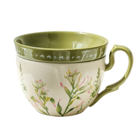 Mug à petit-déjeuner en céramique de 460 ml avec couvercle, grande tasse à lait et yaourt, motifs Lys et Campanule, vaisselle de Chaozhou pour la maison