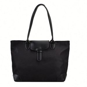 Black Belt <b>Large</b> Capacity Customizable Pattern Pure Color Shoulder Strap Simple Solid Color <b>Canvas</b> <b>Bag</b> with Pockets - Product Image 1