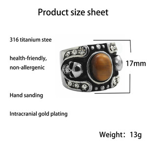 Anillo de Calavera de Acero de Titanio para Hombre, Joyería Retro Punk, Regalo, Diseño Geométrico, Color Marrón y Negro, Talla Estadounidense - Product Image 5