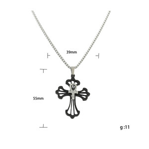 Men's Stainless Steel <b>Cross</b> Pendant Necklace Hollow Geometric Design With Crystal Inlay Punk Style - Product Image 5