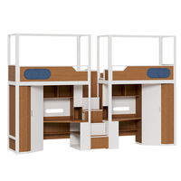 Lit superposé en métal avec armoire, service de conception 3D personnalisé gratuit, idéal pour appartement d'étudiant ou dortoir, avec lit supérieur en fer et bureau inférieur