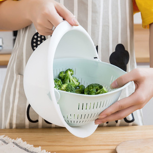Plastic Colander Vegetable Fruit Washing Basket Double Layer Drain Bowl Kitchen Strainer Pink Purple Blue - Product Image 4