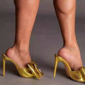 Fashion Ladies Party Wear Square Toe <b>Bow</b> Slide <b>Sandals</b> Footwear High Thin Heeled <b>Sandals</b> Shoe for Woman - Product Image 3