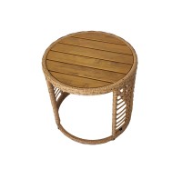 Natürliches PE-Rattan Eierstuhl-Set mit Rundem Beistelltisch und Weißen Kissen