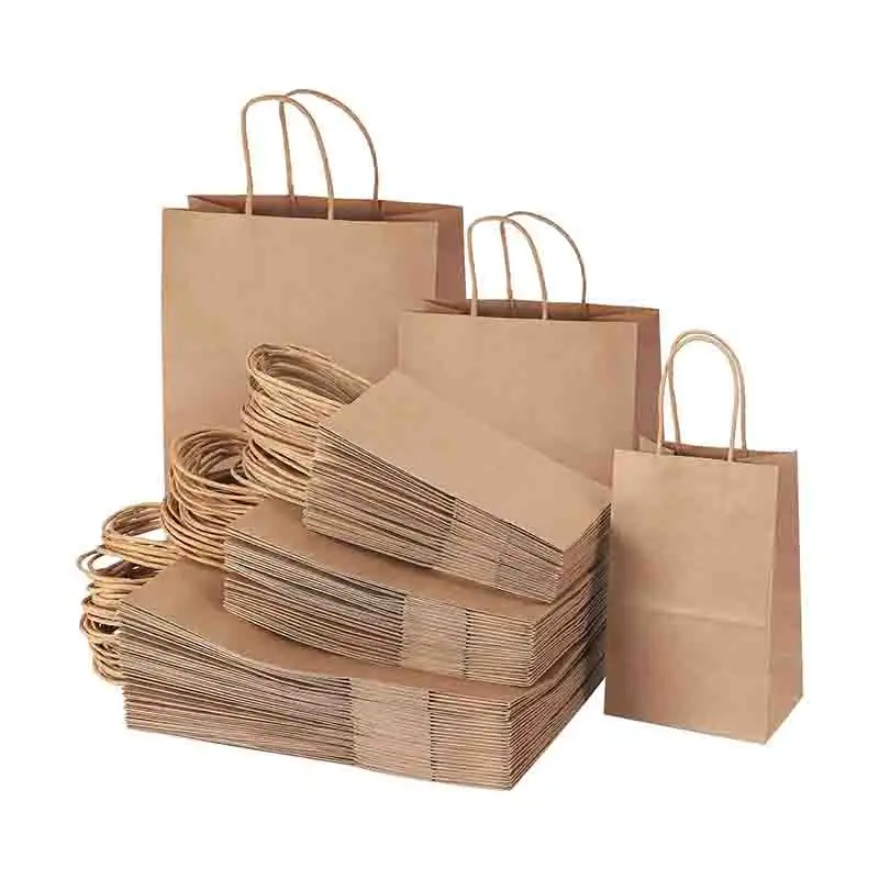 Custom printed craft vegetable paperbags for supermarket 100% biodegradable plain brown kraft grocery paper bag