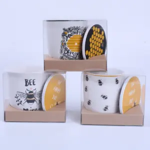 450ML Bee Cartoon Glass Spoon Milk Cup Ceramic Honey Mug With Cover  Creative Tea Cup Bee