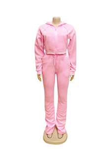 TW809 Set Due Pezzi <span class=keywords><strong>Donna</strong></span> Autunno Inverno, Felpa Spessa <span class=keywords><strong>con</strong></span> <span class=keywords><strong>Cappuccio</strong></span> e Zip, <span class=keywords><strong>Cardigan</strong></span> <span class=keywords><strong>con</strong></span> Pantaloni, Abbigliamento Streetwear - Product Image 6
