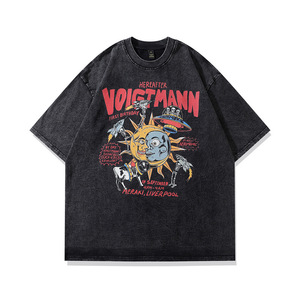 Camiseta retro americana estampada <span class=keywords><strong>de</strong></span> manga corta <span class=keywords><strong>para</strong></span> hombre y mujer, estilo holgado, moderno, urbano, hip-hop, desgastado, resistente. - Product Image 2