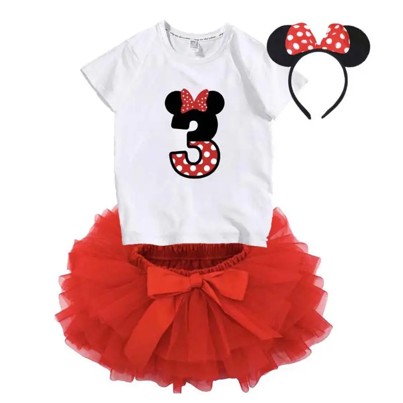 Set di vestiti per bambina personalizzati 0-24M più venduti 3 pezzi stampa topolino DGHB-035