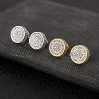 Boucles d'oreilles rondes en zircon CZ pour femmes, bijoux à clou, glaçage pour rappeur, 2022