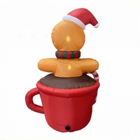 Décoration de Noël gonflable en polyester imperméable de 6 pieds, bonhomme en pain d'épices dans une tasse de chocolat, pour pelouse, fabriquée en usine