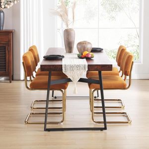 Midden Eeuw Modern Groen Fluwelen Eetkamerstoel Set Getufte Ruggen Brede Stoel Armloos Vrijdragend Ontwerp Voor Keuken Living Metaal - Product Image 1