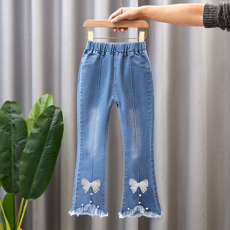 【Anyone more】Kid Washing Long Wide Autumn Denim Pants Teen Girls Loose Jeans Children Spring Autumn Wide-leg Denim