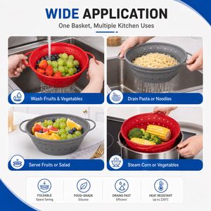 Cesta de drenaje de silicona duradera y ecológica para cocina, colador plegable resistente al calor para camping, caravanas y viajes, apto para lavavajillas. - Product Image 3