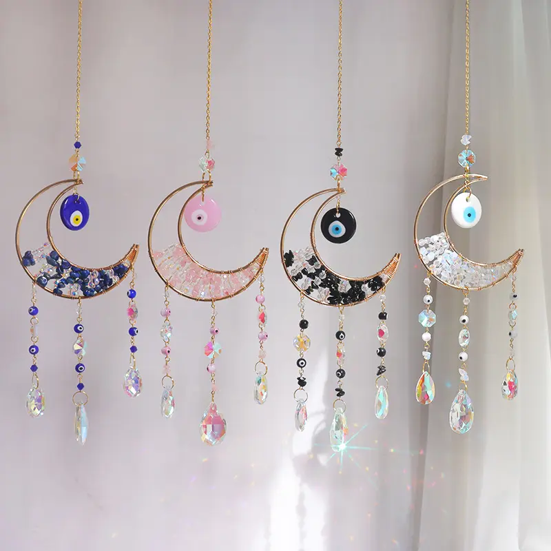 Venta al por mayor de alta calidad de cristal natural mal de ojo Sun catcher Moon Sun catchers