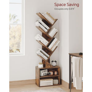 6 टियर लकड़ी के पेड़ बुकशेल्फ़ छोटे भंडारण कैबिनेट आधुनिक लंबा संकीर्ण आयोजक फर्श खड़ा बेडरूम/लिविंग रूम/घर - Product Image 5
