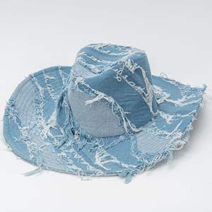 Nouveau design – Chapeau de <span class=keywords><strong>cowboy</strong></span> en jean bleu western à large bord avec déchirures style jazz, unisexe, décontracté, pour l'extérieur, protection solaire, toutes saisons - Product Image 6