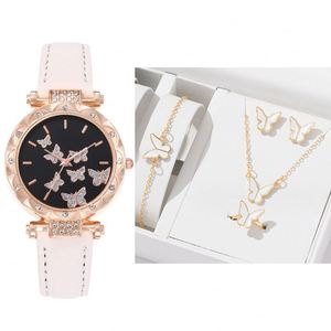IStapromo Gifts 5pcs/set Multi Color <b>Watch</b> Set Butterfly Ring <b>Necklace</b> Bracelet Earring Luxury Explosive Personality <b>Watch</b> Set - Product Image 4