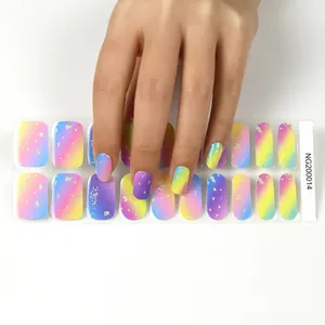 KS004 Pastel Rainbow Nail Stickers 3D Full Cover Classical Design Semi-Cured UV Gel Plastic from Trusted Nail Sticker Supplier