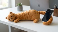 Support de téléphone personnalisé en forme de chat à poils longs, peluche créative mains libres pour bureau et décoration de chambre d'enfant