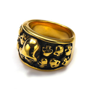 Anillo Gótico para Hombre, Modelo <span class=keywords><strong>Atila</strong></span> AJ-0197, Diseño de Calavera Punk, Chapado en Oro de 18K, Acero Inoxidable Pulido y Duradero, Gran Venta - Product Image 4
