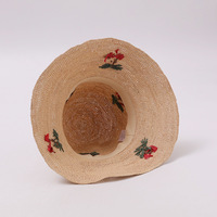Sombrero de Paja Natural para Mujer, con Bordado de Cerezas, Estilo Crochet, Plegable, Estilo Japonés, para Playa, Verano