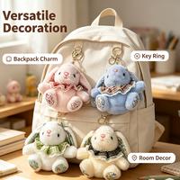 Porte-clés en peluche lapin à oreilles tombantes, adorable jouet en peluche lapin avec col à carreaux, mini breloques pour sacs à main, sacs à dos, portefeuilles