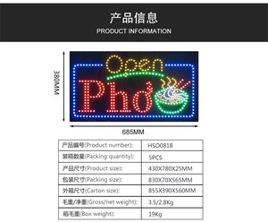 Led Open PHO Store Signs Letrero animado iluminado, 17*31 pulgadas Super Bright Vietnam Noodle Soup Restaurant Sign - Product Image 3