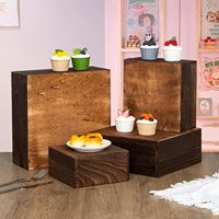 Présentoirs à gâteaux carrés en bois brun antique, finition huilée, pour mariage/anniversaire/Noël