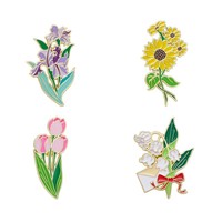 Broche en métal en alliage de zinc plaqué nickel noir, motif fleur UV personnalisable, design ange et fruit, pour vêtements féminins et étudiants
