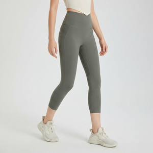Wholesale Women High Waist <b>Butt</b> <b>Lift</b> Capri Yoga <b>Leggings</b> Stretchy Breathable Slim Fitness Pilates Cropped Sports Workout Pants - Product Image 3
