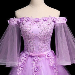 Off The Shoulder Purple Tulle Ball Gown Dress With Floral Embroidery For Evening Events Adult Size - Product Image 4