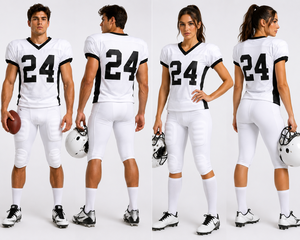 Uniforme de football américain unisexe imprimé par sublimation blanc et noir 24, maillot à col en V à manches courtes anti-transpiration ajusté et pantalon en mesh - Product Image 1