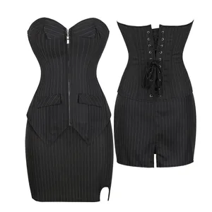 China Manufacturer Sexy Vintage Corset overbust Striped Satin Zip Corsets stripe business daily dress
