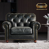Canapé de style vintage, style américain, bouton de tirage, cuir PU, rétro, cuir ciré à l'huile, bar à whisky, bar à cigares, villa, maison